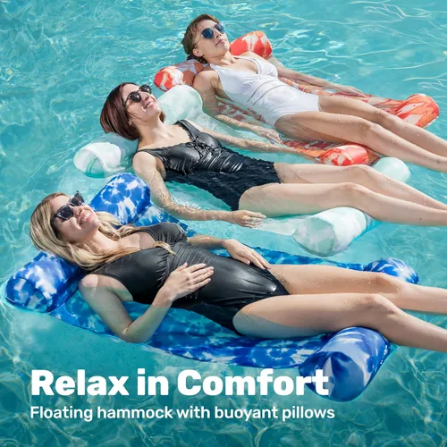 Miniatura 8 de Sloosh Paquete de 3 flotadores inflables 4 en 1 para piscina, hamacas de agua, accesorios multiusos para piscina