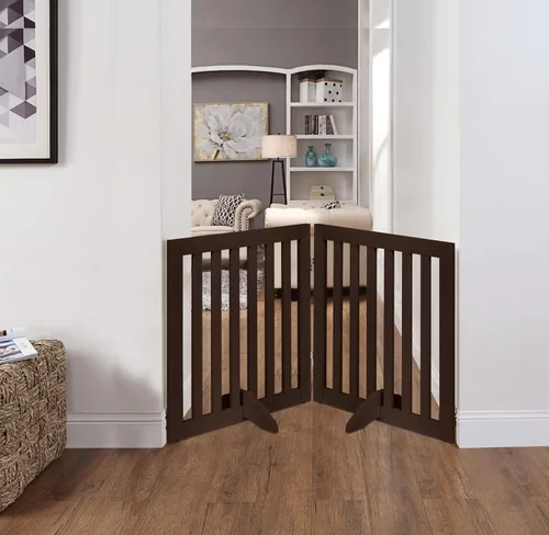 Miniatura 2 de unipaws Puerta para mascotas independiente de 24" de altura para perro y gato, puertas de madera para perros para entrada, escaleras, valla plegable
