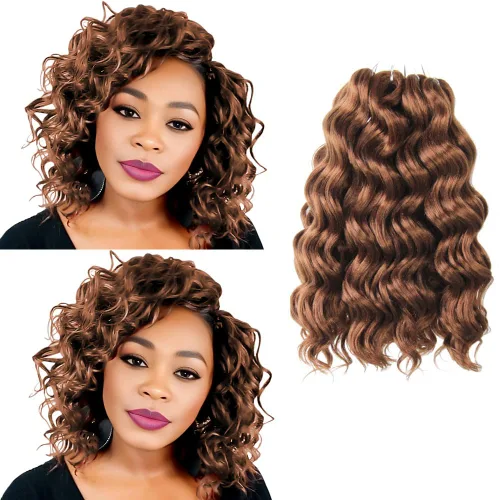 Miniatura 23 de Pelo de onda marina con trenzas de ganchillo, 6 pulgadas, 8 paquetes, trenzas rizadas suaves y profundas, extensiones de pelo sintético ondulado