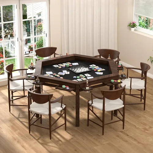 Mesa de Juego de Tablero Yardenaler con Tablero Removible, Mesa de Juegos y Comedor para 4 a 6 Jugadores, Incluye Alfombrilla de Juego de Efecto