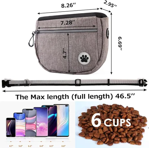 Miniatura 6 de Bolsa grande de 7 tazas para golosinas para perros con clicker, bolsas para entrenamiento de mascotas, bolsa de cierre automático cruzado