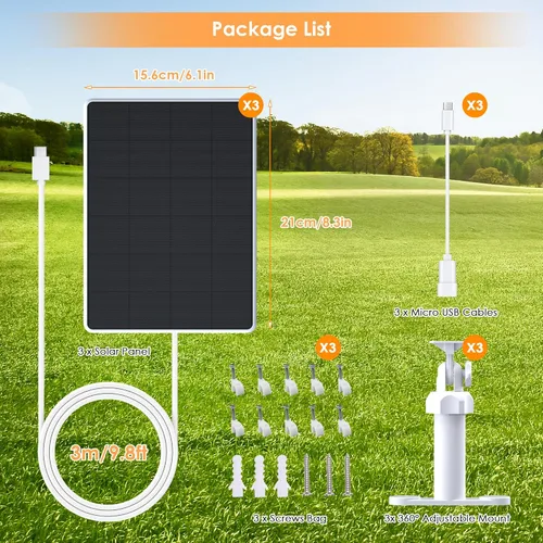 Miniatura 7 de Panel solar para cámara de seguridad, paneles solares de 6 W con puerto micro USB y USB-C para cámara exterior de 5 V CC, cargador solar para cámara