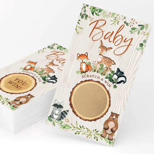Miniatura 12 de Printed Party Predicciones y consejos para baby shower, animales del bosque, 50 tarjetas