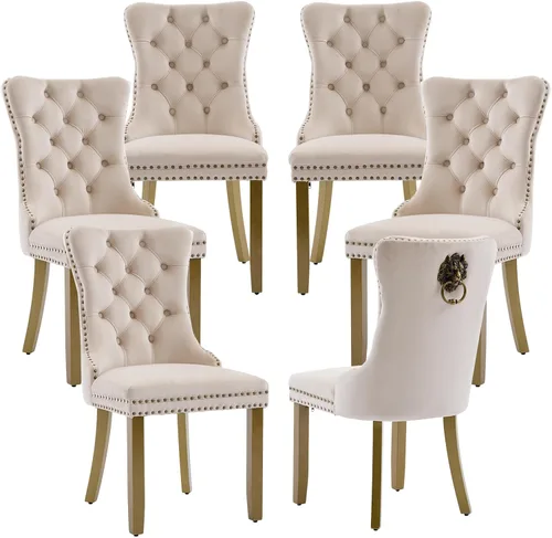 Miniatura 51 de LKTART Juego de 2 sillas de comedor de terciopelo, sillas de comedor copetudas con ribete de anillo de clavo, silla de comedor tapizada con patas