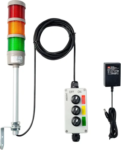 Miniatura 11 de Luz de señal LED Andon de 3 pilas con zumbador, rojo/amarillo/verde, encendido/apagado/flash, interruptor selector ABB, adaptador de corriente