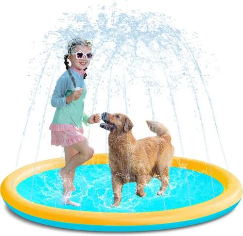 Miniatura 16 de SLOOSH Tapete antideslizante de 60 pulgadas para salpicaduras, juguetes de agua para exteriores, tapete de juego para niños y perros, regadera Azul