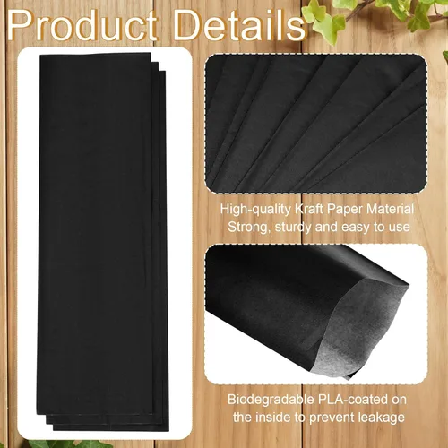 Miniatura 3 de Zhehao 200 bolsas de papel kraft, bolsas de churro, fundas de grasa para utensilios resistentes, cubiertos, galletas, panadería, dulces (negro)