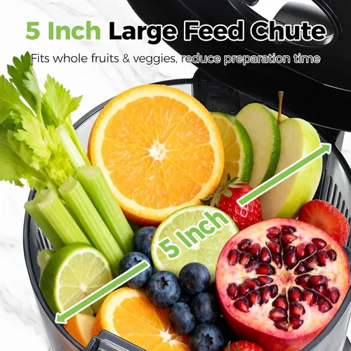 Miniatura 3 de OSTBA Exprimidor de prensa en frío, máquina exprimidora de canal de alimentación de 5 pulgadas de ancho para frutas y verduras enteras, exprimidor