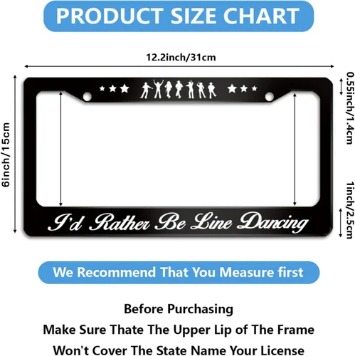 Miniatura 2 de I'd Rather Be Line Dancing - Marco para placa de matrícula de baile de acero inoxidable, decoración de piezas de automóvil con tornillos, placa