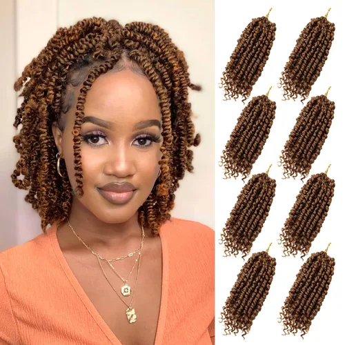 Miniatura 79 de Bileaf Cabello de Ganchillo Passion Twist Pre-retorcido de 10 Pulgadas, 8 Paquetes de Ganchillo Passion Twist, Cabello Corto Passion Twist