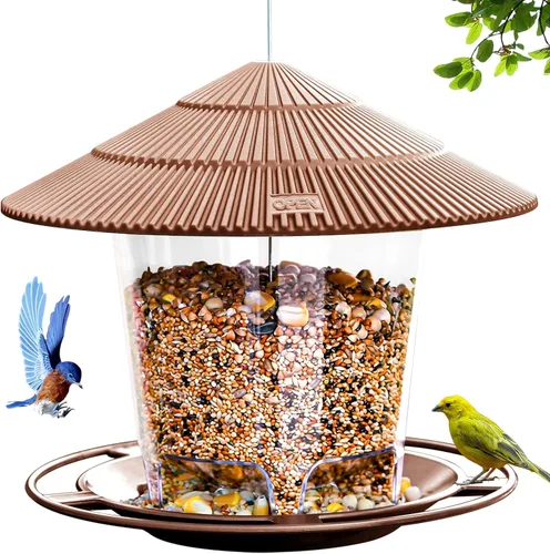 Hanizi Comedero para pájaros colgante al aire libre para semillas de aves silvestres, marrón