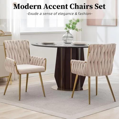 Miniatura 6 de ABET Silla de escritorio de oficina sin ruedas, silla de tocador de terciopelo tejido con respaldo y reposabrazos, cómoda y tapizada con patas