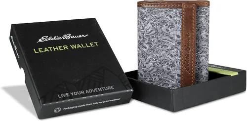 Miniatura 9 de Eddie Bauer Men's Fabric Trifold Wallet Money Clip RFID Protection ID Window Genuine Leather EDC
