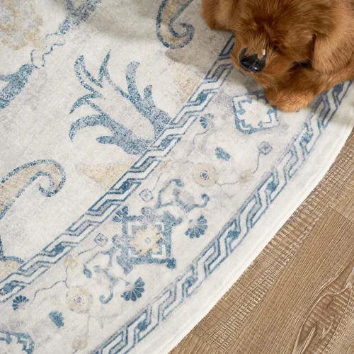 Miniatura 46 de jinchan Lima - Alfombra simétrica floral geométrica lavable, alfombra de entrada de medio círculo de 2 x 3, alfombra de media luna, suave y Azul