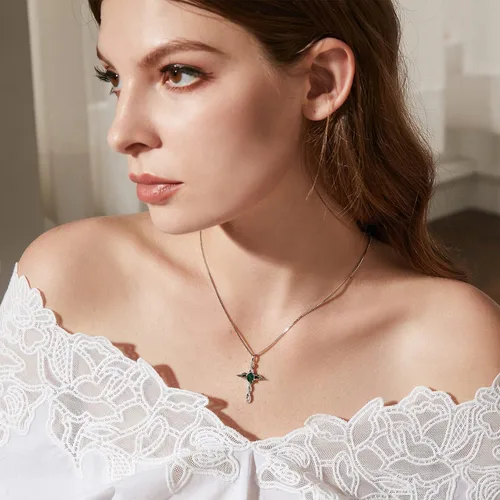 Miniatura 3 de ZDaoBen Star Cross Necklace Angel Wing Infinity Cross Pendant 925 Sterling Silver CZ Diamond Cross Necklace Women Birthstone Cubic Zirconia Cross