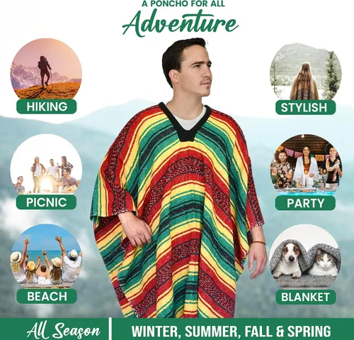 Miniatura 18 de Artisans Bazaar Poncho tradicional mexicano de Baja para hombres y mujeres, auténtico sarape de Gaban, manta de vaquero Pancho Jorongo