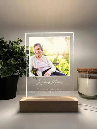 Miniatura 5 de Lámpara de pie personalizada con foto LED, soporte de madera, marco de imagen, luz nocturna, lámpara de mesa, en memoria amorosa de un ser querido