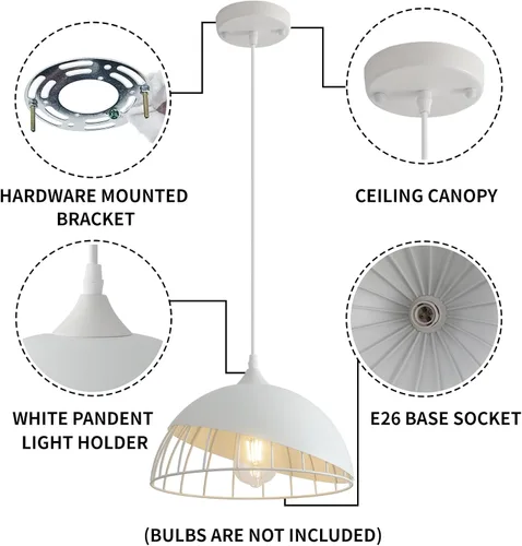 Miniatura 7 de Lámpara colgante blanca, 2 paquetes de 9.4 pulgadas de casa de campo, luces colgantes de cocina, iluminación colgante industrial, luces colgantes