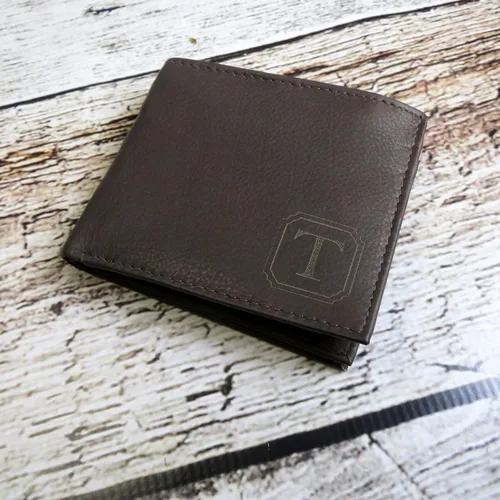 Miniatura 4 de Cartera personalizada de cuero marrón genuino de dos pliegues marrón