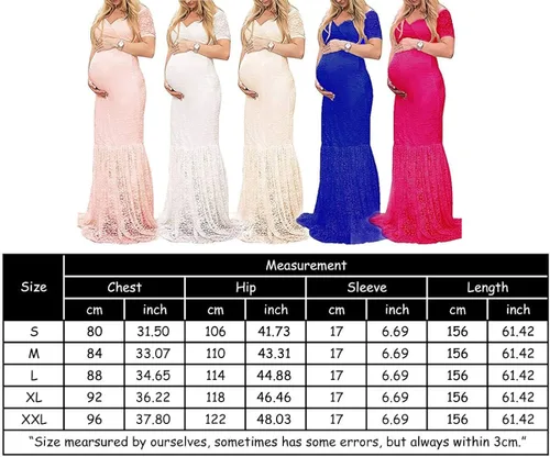 Miniatura 5 de ZIUMUDY Vestido de maternidad de manga corta con cuello en V y encaje para mujer