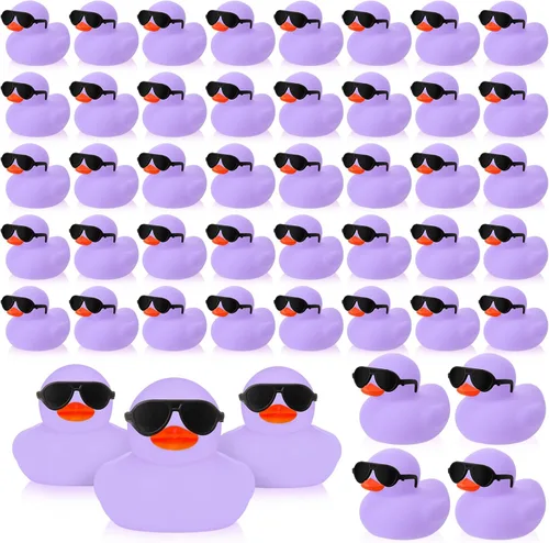 Miniatura 12 de Sosation 36 Paquetes de Patitos de Goma Mini con Juego de Gafas de Sol de 2.2 Pulgadas, Patitos de Goma Chistosos y Sonorosos para Baño, Flotadores