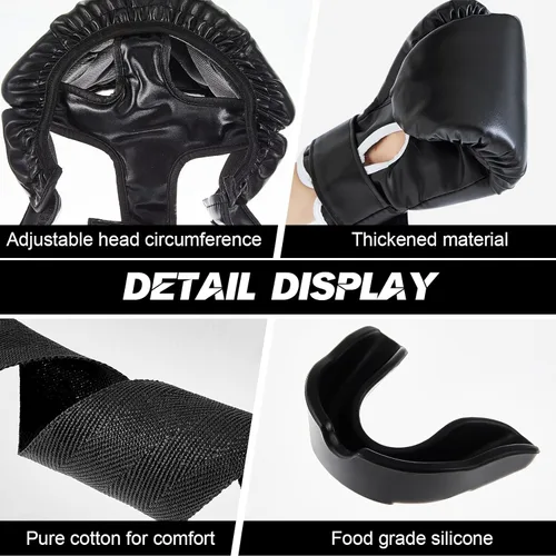 Miniatura 3 de Kanayu Juego de 14 piezas de guantes de boxeo de 16 onzas, casco para la cabeza, envolturas de mano, protectores bucales, equipo de Navidad