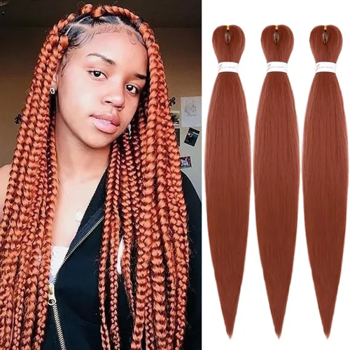 Miniatura 11 de IXIMII 3 paquetes de cabello trenzado rosa preestirado de 20 pulgadas, trenzas de ganchillo lacio, textura Yaki suave, ajuste de agua caliente