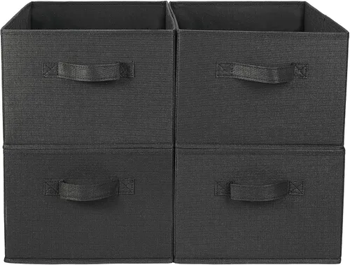 Miniatura 12 de JAKAGO Juego de 4 cestas de almacenamiento de tela rectangulares con asa, organizador plegable de armario para ropa, toallas, ropa de cama, libros