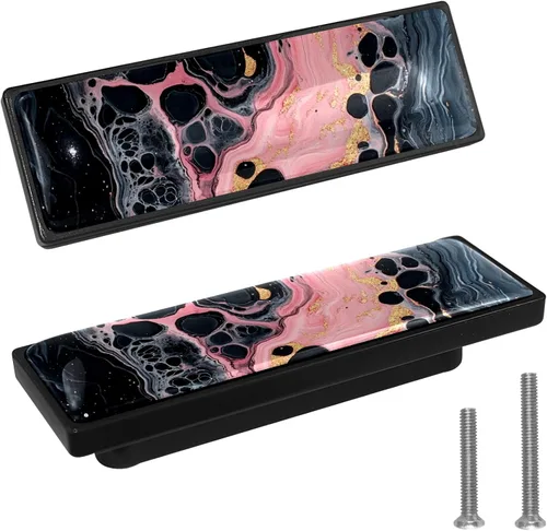 Miniatura 16 de LORVIES Paquete de 4 pomos decorativos de mármol de 3.6 pulgadas para gabinete, vidrio ABS largo rectangular negro, manijas de puerta de cajón