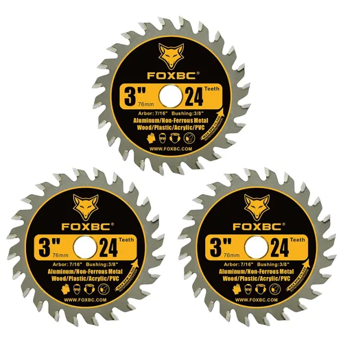 Miniatura 6 de FOXBC Hoja de sierra circular de 3 pulgadas 24T de carburo para cortar madera, plástico, PVC, acrílico, aluminio con mandril de 7/16", compatible