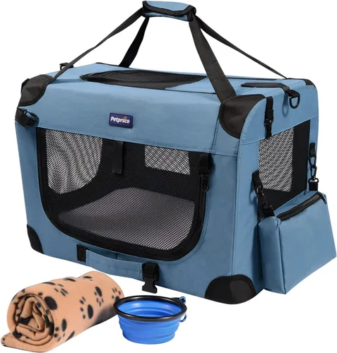 Miniatura 12 de Jaula portátil plegable para perros Petprsco, jaula de viaje para perros 24x17x17 con manta suave y cálida y cuenco plegable para gatos grandes
