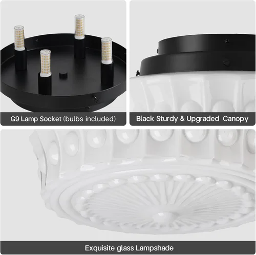Miniatura 8 de Lámpara de techo de vidrio de leche blanca, iluminación de montaje al ras de 13.8 pulgadas para dormitorio, pasillo, cocina y comedor, diseño