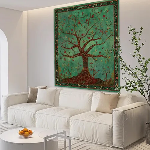 Miniatura 3 de Apdidl Tapiz Verde del Árbol de la Vida para Dormitorio, Colgante de Pared de Árbol Natural Estético, Tapices Bohemios Hippie Arte de Pared, Manta