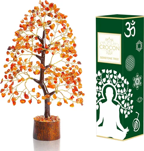 Miniatura 20 de Crocon Árbol de la vida de cristal de cuarzo transparente, chakra para energía positiva, decoración de Feng Shui, árbol bonsái de dinero con piedras