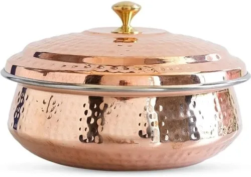 Bona fide cuenco de cobre para servir, vajilla de cobre de 8 pulgadas de diámetro, 27.1 fl oz de cobre con tapa, plato para servir tazón pequeño