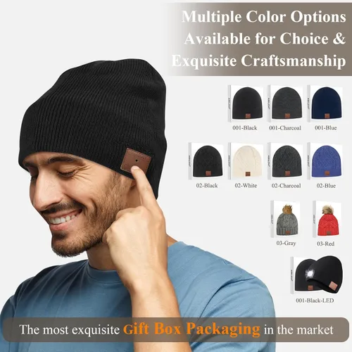 Miniatura 3 de ASIILOVI gorro con Bluetooth 5.0, inalámbrico, de punto, gorro de invierno con micrófono incorporado desmontable, con altavoces estéreo HD