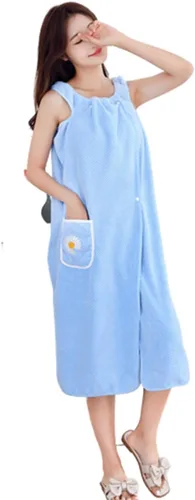 Miniatura 6 de Toalla de baño portátil absorbente de agua, de secado rápido, para mujer, forro polar coral, con correa y bolsillo (morado taro, L)