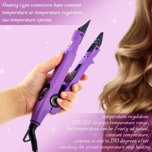 Miniatura 4 de Lothee Herramienta de extensiones de cabello Fusion con pegamento de queratina, cuentas de gránulo, enchufe estadounidense, cabeza B (morado)