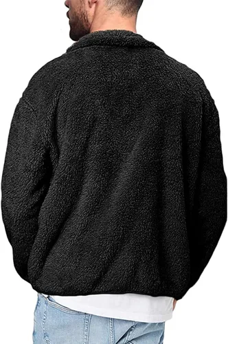 Miniatura 4 de LCMTWX Chaqueta térmica gruesa de invierno para hombre, de un solo pecho, solapa de color sólido, abrigo de manga larga, cárdigan de felpa