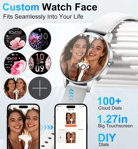 Miniatura 5 de Relojes inteligentes para mujer, rastreadores de actividad de 1.27 pulgadas con llamadas Bluetooth (respuesta y marca), frecuencia cardíaca, sueño