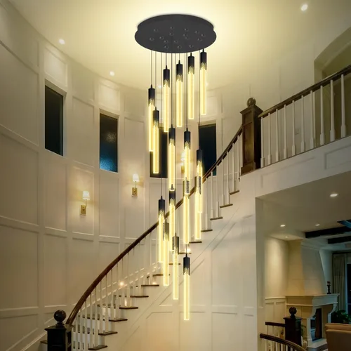 Miniatura 13 de Flashing God Luces colgantes negras modernas LED para isla de cocina, mini luz colgante de cristal con luz LED regulable de cristal de burbujas