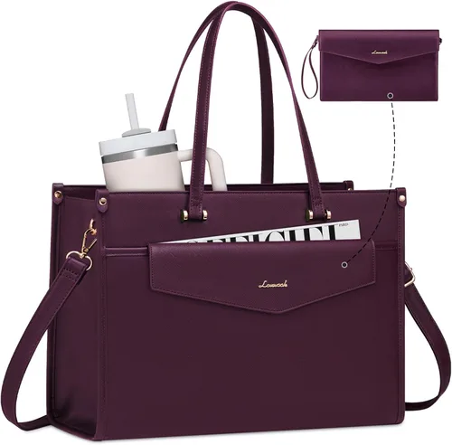 Miniatura 16 de LOVEVOOK Bolsa de mano para laptop para mujer, bolsa de trabajo profesional 2 en 1 de 15.6 pulgadas, maletín de negocios con bolso de mano, bolso