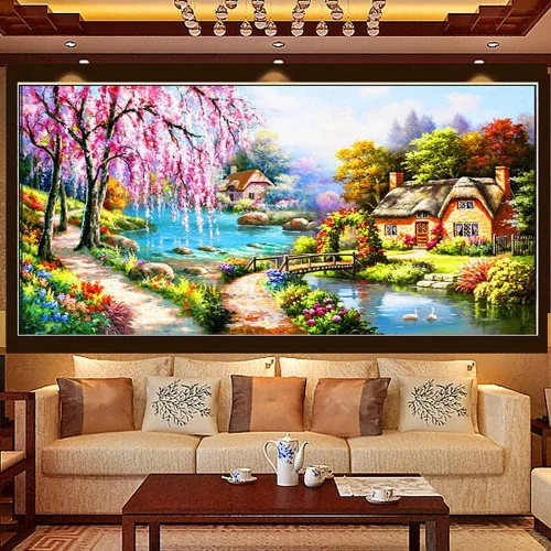 Miniatura 10 de Twinkel Pinkel Kits de pintura de diamantes 5D grandes para adultos, paisaje, cabaña, taladro completo, pintura de diamante, arte de bordado