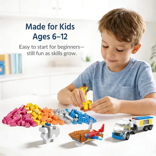 Miniatura 3 de FUN LITTLE TOYS 1100 bloques de construcción para niños de 6 a 12 años, juego de ladrillos a granel de aprendizaje STEM, 147 formas, 17