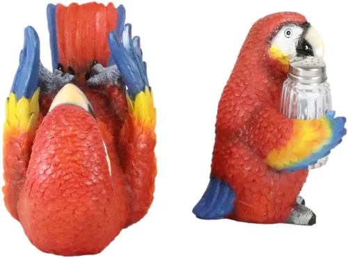 Miniatura 9 de Ebros Gift Paquete de 2 saleros y pimenteros con diseño de selva tropical de río rojo escarlata, guacamayo, pájaro, salero y pimentero y botellero