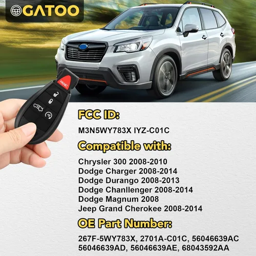 Miniatura 3 de 2 × Repuestos de Llavero de Control Remoto de Entrada sin Llave para 2008 2009 2010 2011 2012 2013 2014 Grand Cherokee Charger Durango Challenger