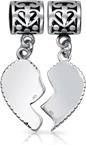 Miniatura 3 de Pulsera europea personalizada BFF SIS Little SIS de 2 piezas con dije de cuentas de corazón dividido para adolescentes, de plata de ley, Metal