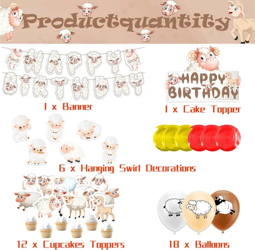 Miniatura 2 de Juego de decoraciones de fiesta de ovejas, 38 unidades, blanco, unisex, para adultos y niños, perfecto para cumpleaños, baby showers, celebraciones