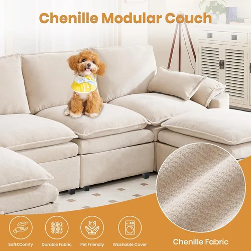 Miniatura 3 de Sofá Seccional Modular en Forma de L de 100", Sofá con Almacenamiento Otomano, Sofá Nube de Chenilla con Asientos Profundos y Mullidos para Sala