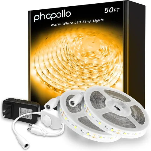 Miniatura 11 de PHOPOLLO Tira de luces LED blancas de 16.4 pies, tira de luces LED regulable de 6500K de luz blanca diurna, 300 LED, luces LED flexibles